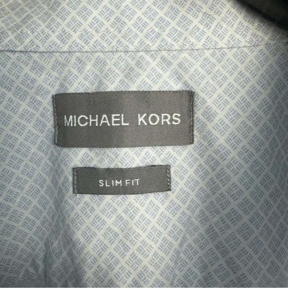 Michael Kors slim fit button down shirt Size 17 1/2 34/35 XL Blue and White - Picture 3 of 8